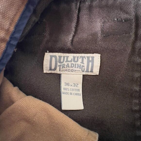 Duluth Trading Jeans Mens 36×32 Brown Carpenter Work Canvass worn workwear - Picture 8 of 9